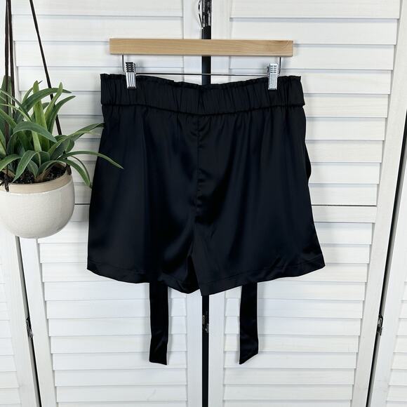 New‎ Joie Black Satin Short Elastic Waist Pull On Tie Front Belt Size 10 - Picture 3 of 6